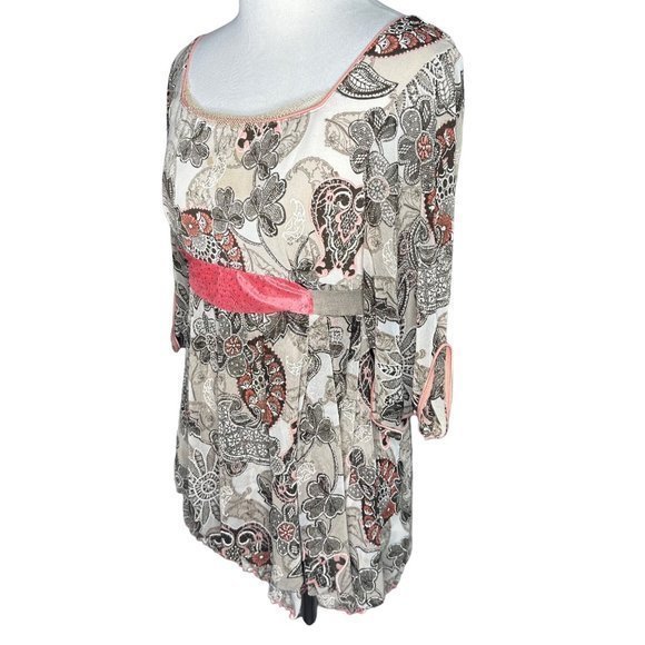 ANAC Designed by Kimi Belted Floral‎ 3/4 Sleeve Sheer Top Size Medium - Picture 4 of 12